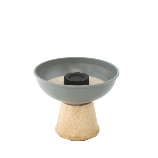 Räucherkelch "Wood" aus Metall & Mangoholz – Handgefertigt in Anthrazit für Räucherrituale mit Kohle, Weihrauch & Kräutern