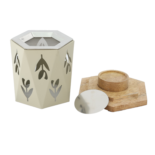 Räucherstövchen “Tulpe” aus Metall & Mangoholz – Blühende Eleganz für sanfte Räuchermomente