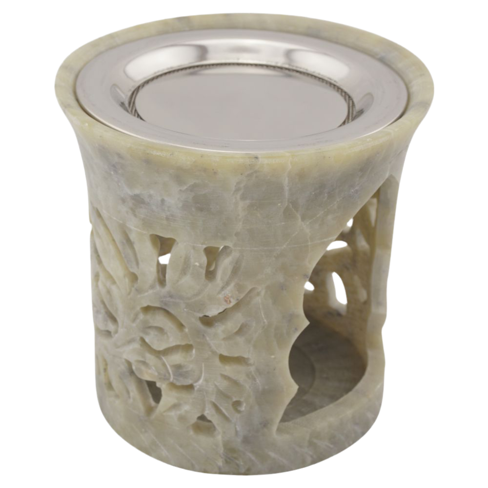 Räucherstövchen “Blume” aus Speckstein – Sinnbild für Schönheit & Vergänglichkeit mit Edelstahlsieb & Metallscheibe