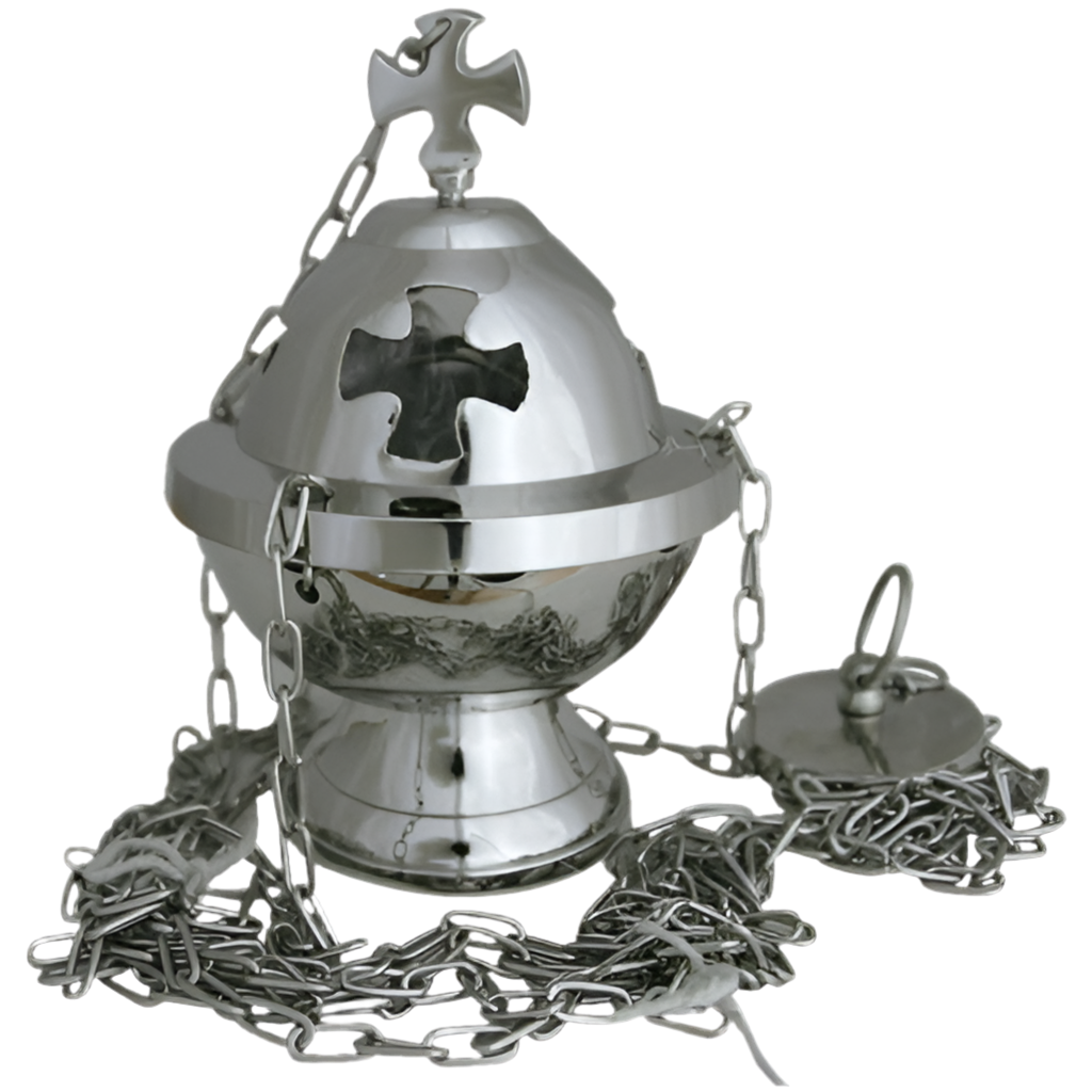 Weihrauchfass H16 mit Kreuz vernickelt – Klassisches Räuchergefäß für heilige Rituale & spirituelle Reinigung