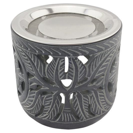 Räucherstövchen “Shiva” aus indischem Speckstein – Handgefertigt, spirituelle Energie – Mit Edelstahlsieb & Metallscheibe