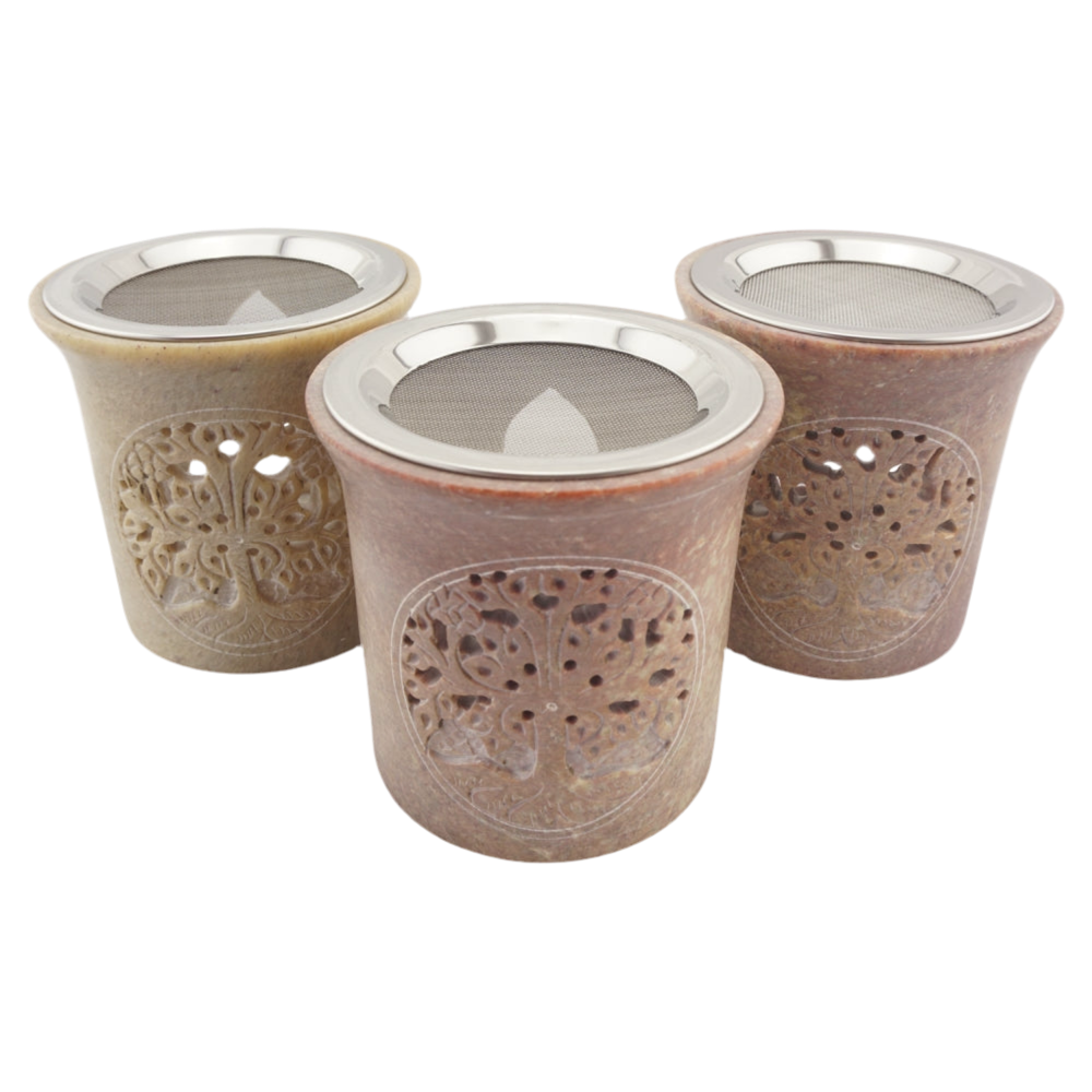 Räucherstövchen “Lebensbaum” aus Speckstein – Spirituelle Verbindung für sanftes Räuchern mit Edelstahlsieb & Metallscheibe