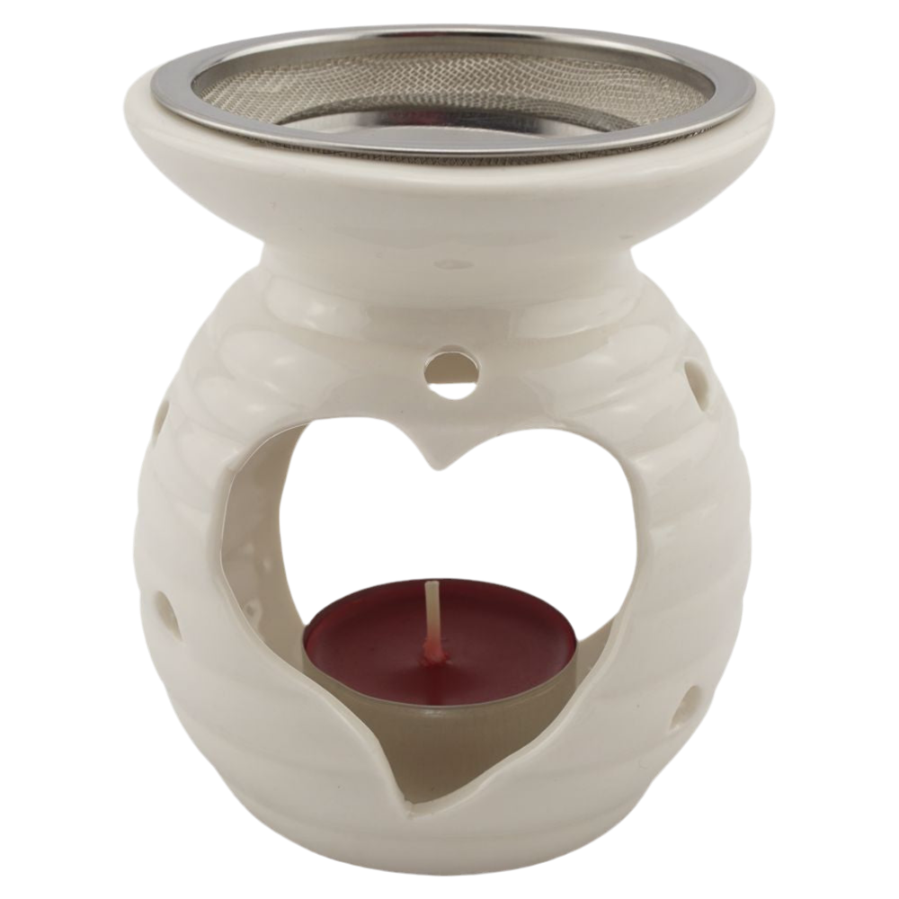 Geschenkset „Herz“ – Räucherstövchen Keramik mit Metallsieb, Metallscheibe & Weihrauch Athos Rosen & Al-Hojari – Hochwertige Geschenkbox