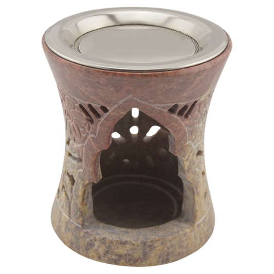 Räucherstövchen “Nilay” aus indischem Speckstein – Zarte Eleganz für sanftes Räuchern mit Edelstahlsieb & Metallscheibe