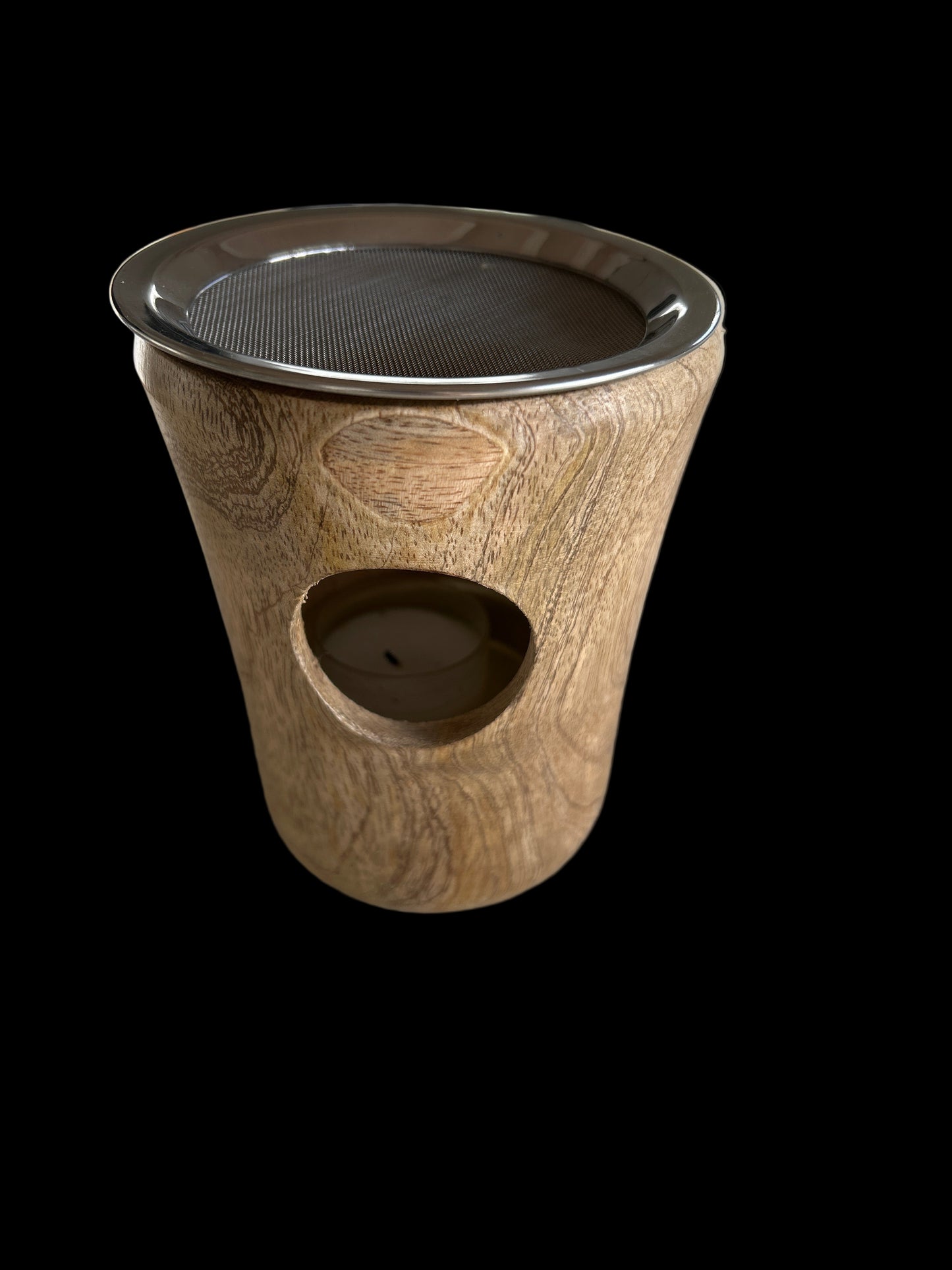 Räucherstövchen Sheesam aus indischem Holz – H 13cm – mit Edelstahlsieb & Metallscheibe – Ideal für Weihrauch & Kräuter