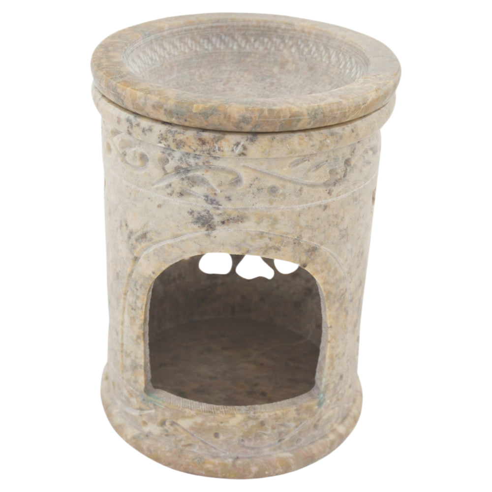 Duftlampe „Sonne“ aus Speckstein – Mit Schale für ätherische Öle & Aromatherapie – Handgefertigt mit Sonnen- & Sternenmotiv