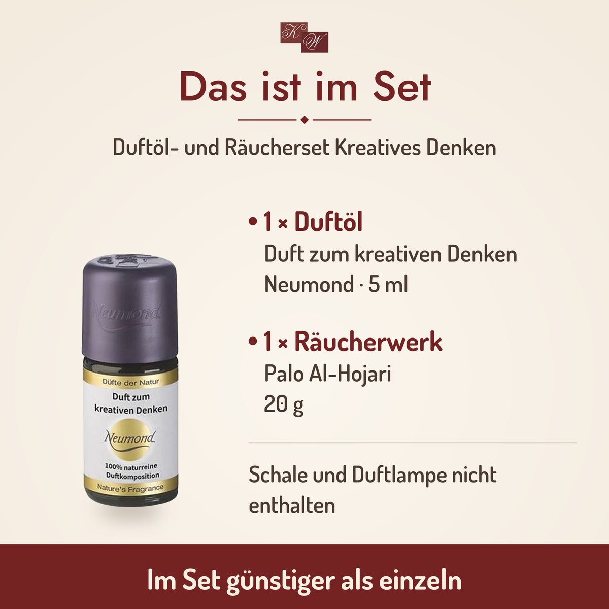 Duftöl- und Räucherset Kreatives Denken – Lieferumfang: Duft zum kreativen Denken 5 ml und Palo Al-Hojari 20 g