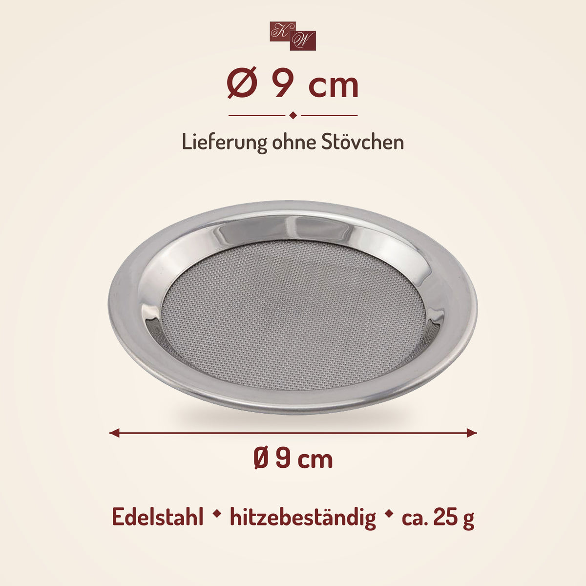 Edelstahlsieb Ø 9 cm – Maße