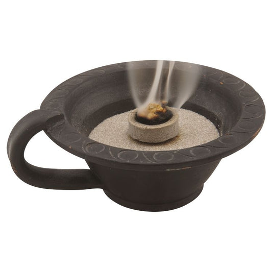 Geschenkset Tonschale mit je 20 g Weihrauch Athos Rosen und Reiner Weihrauch, Räuchersand, Räucherkohle 30mm und Räucherzange