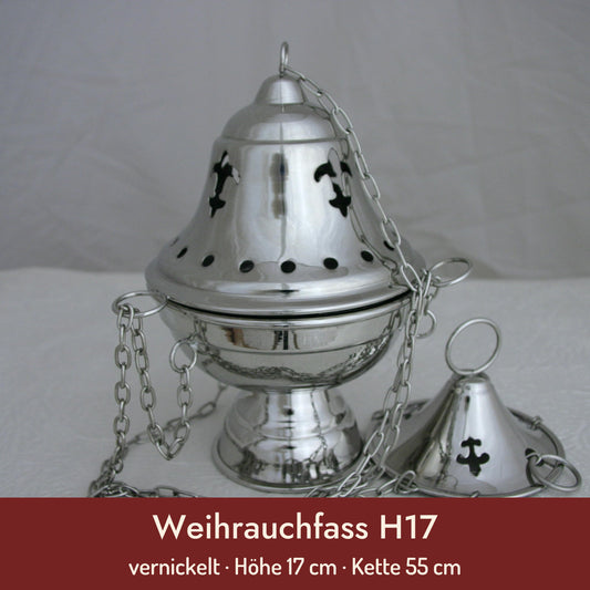 Weihrauchfass H17 – vernickelt · Höhe 17 cm · Kette 55 cm