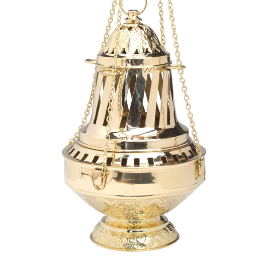 Weihrauchfass Santiago H33 aus Messing – Nahaufnahme von Deckel und Rauchöffnungen