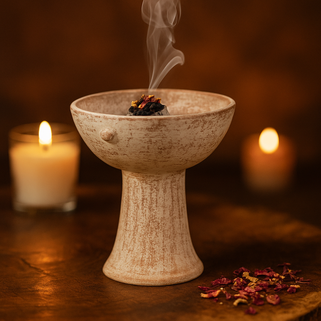 Räucherkelch “Medan” aus Terrakotta – Handgefertigt in Whitewash für Räucherrituale mit Kohle, Weihrauch & Kräutern