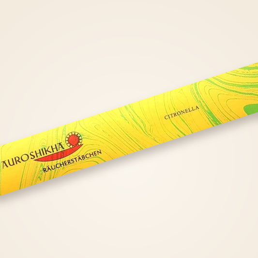 Auroshikha Citronella Räucherstäbchen – Packung in der Nahansicht