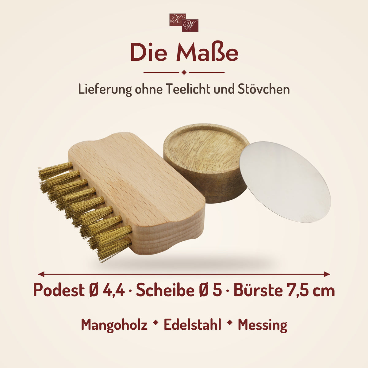 Zubehörset Podest, Metallscheibe und Messingbürste – Maße