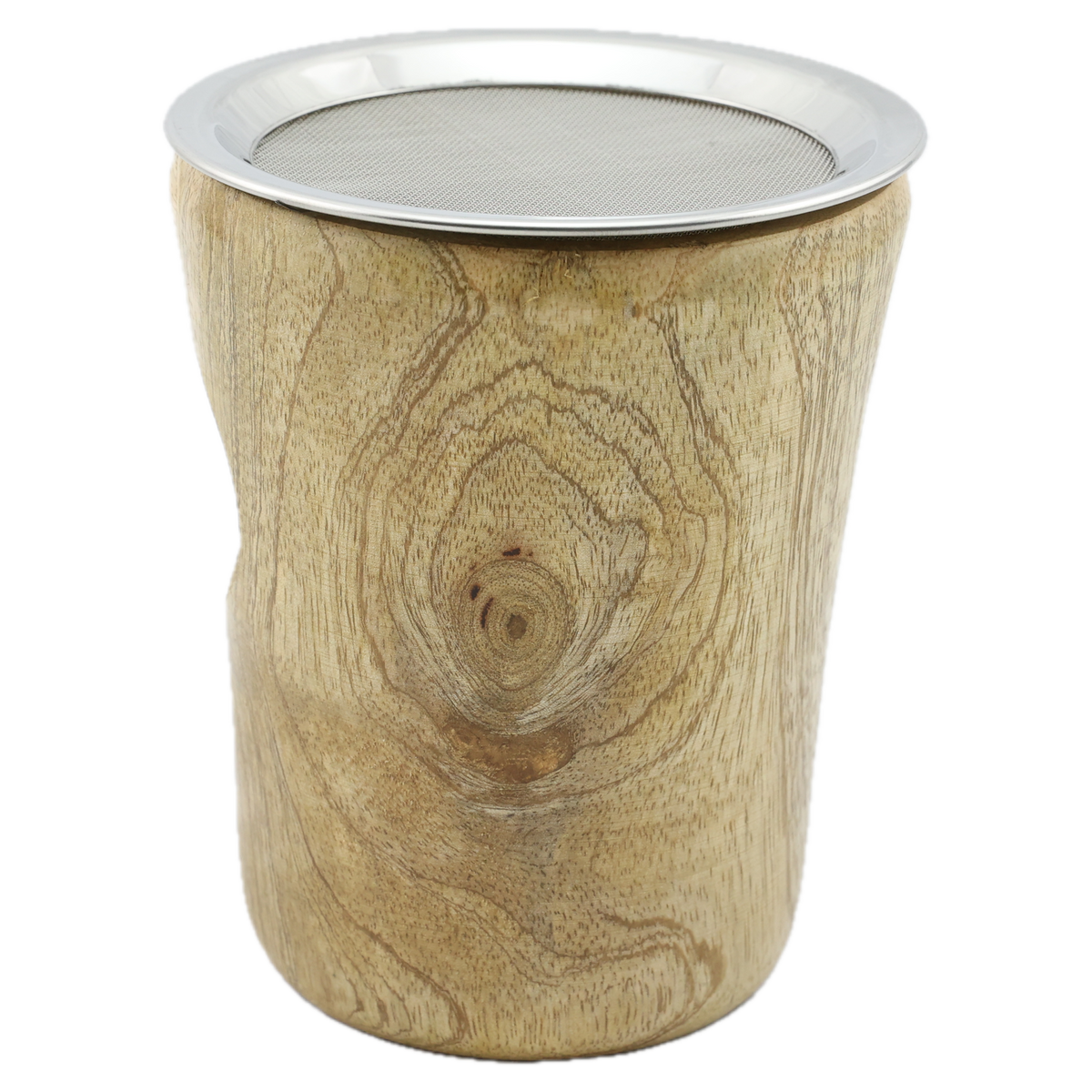 Räucherstövchen Aamra aus Mangoholz mit Edelstahlsieb und dünner Metallscheibe