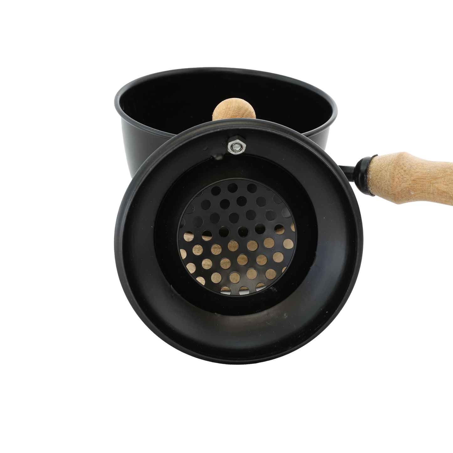 Räucherpfanne “Thomasya” aus Metall mit Mangoholzgriff & Deckel – Handgefertigt für Räucherrituale mit Kohle, Weihrauch & Kräutern