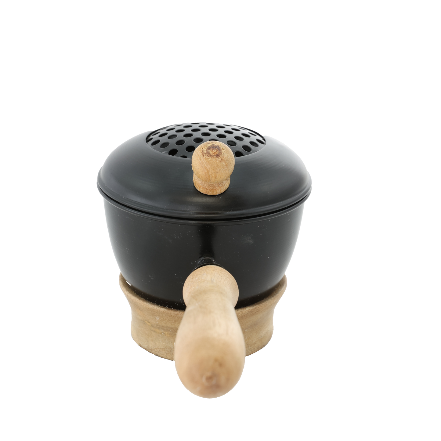 Räucherpfanne “Thomasya” aus Metall mit Mangoholzgriff & Deckel – Handgefertigt für Räucherrituale mit Kohle, Weihrauch & Kräutern