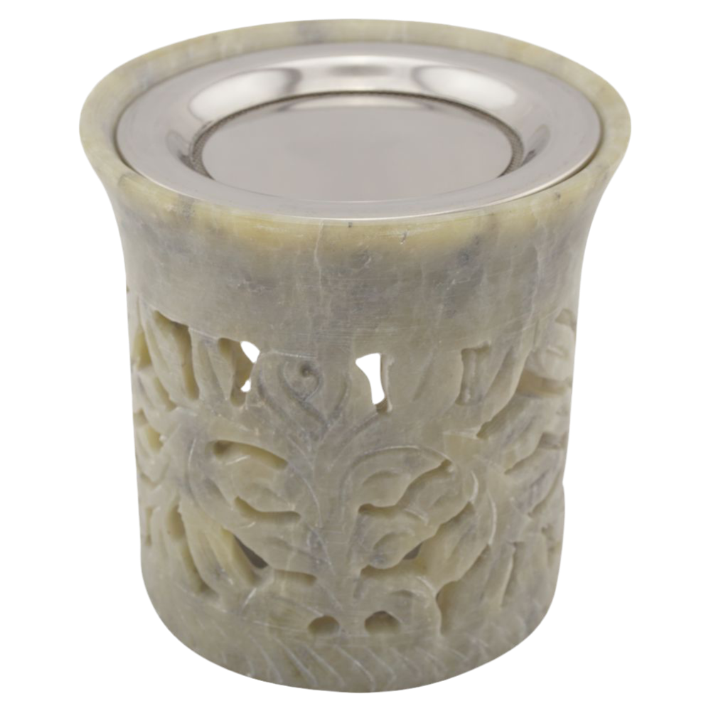 Geschenkset Räucherstövchen Speckstein „Blume“ – Mit Metallsieb, Metallscheibe & Premium Weihrauch Al-Hojari & Athos Rosen – Hochwertige Geschenkbox