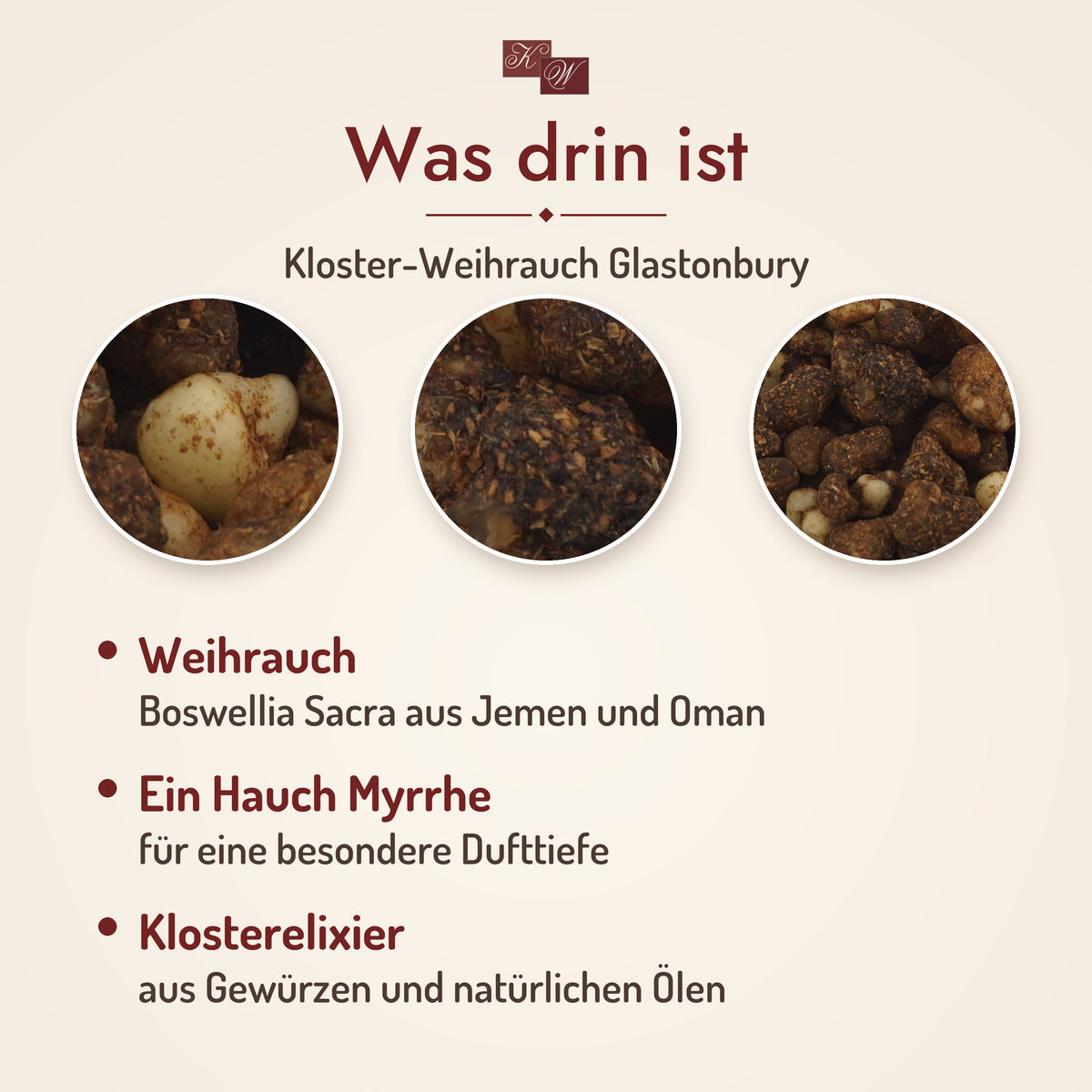 Was drin ist: Kloster-Weihrauch Glastonbury – Weihrauch, Ein Hauch Myrrhe, Klosterelixier