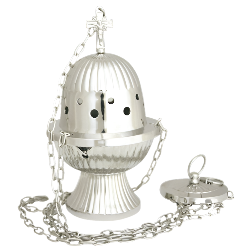 Weihrauchfass Strahlen H18 vernickelt – Handgefertigtes Räuchergefäß mit Kreuz für spirituelle Rituale & feierliche Zeremonien