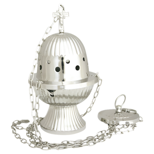 Weihrauchfass Strahlen H18 vernickelt – Handgefertigtes Räuchergefäß mit Kreuz für spirituelle Rituale & feierliche Zeremonien