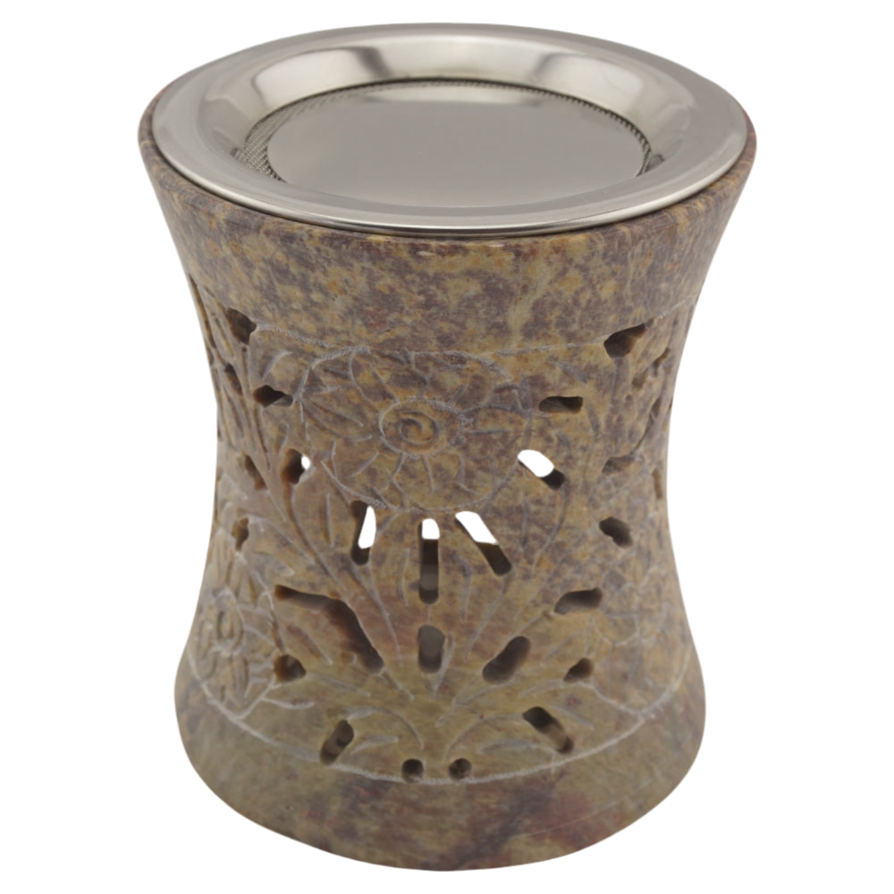 Räucherstövchen “Nilay” aus indischem Speckstein – Zarte Eleganz für sanftes Räuchern mit Edelstahlsieb & Metallscheibe