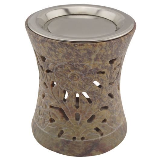 Räucherstövchen “Nilay” aus indischem Speckstein – Zarte Eleganz für sanftes Räuchern mit Edelstahlsieb & Metallscheibe