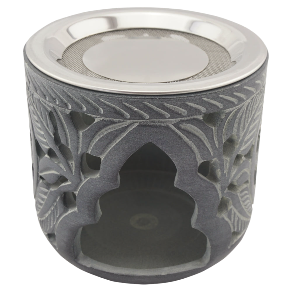 Räucherstövchen “Shiva” aus indischem Speckstein – Handgefertigt, spirituelle Energie – Mit Edelstahlsieb & Metallscheibe