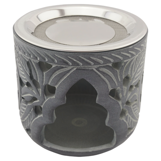 Räucherstövchen “Shiva” aus indischem Speckstein – Handgefertigt, spirituelle Energie – Mit Edelstahlsieb & Metallscheibe