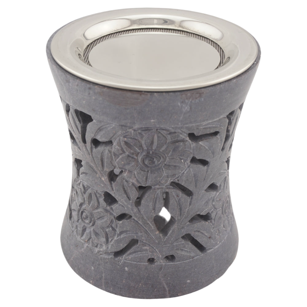 Geschenkset „Nilay“ – Räucherstövchen Speckstein mit Metallsieb, Metallscheibe & Premium Weihrauch Al-Hojari & Athos Rosen – In hochwertiger Geschenkbox