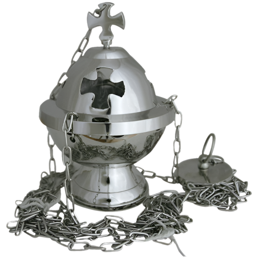Weihrauchfass H16 mit Kreuz vernickelt – Klassisches Räuchergefäß für heilige Rituale & spirituelle Reinigung