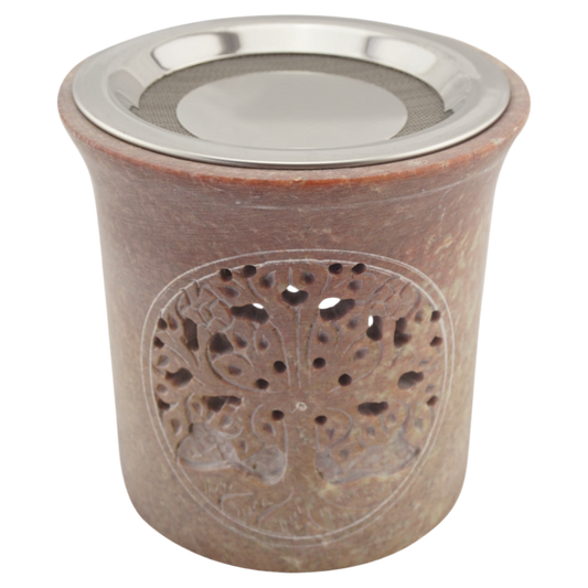 Räucherstövchen “Lebensbaum” aus Speckstein – Spirituelle Verbindung für sanftes Räuchern mit Edelstahlsieb & Metallscheibe