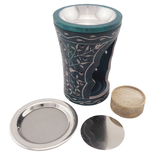 Duftlampe & Räucherstövchen „Nana“ aus Speckstein – Mit Schale, Metalleinsatz, Edelstahlsieb, Metallscheibe & Podest – Ideal für Duftöle, Weihrauch & Kräuter