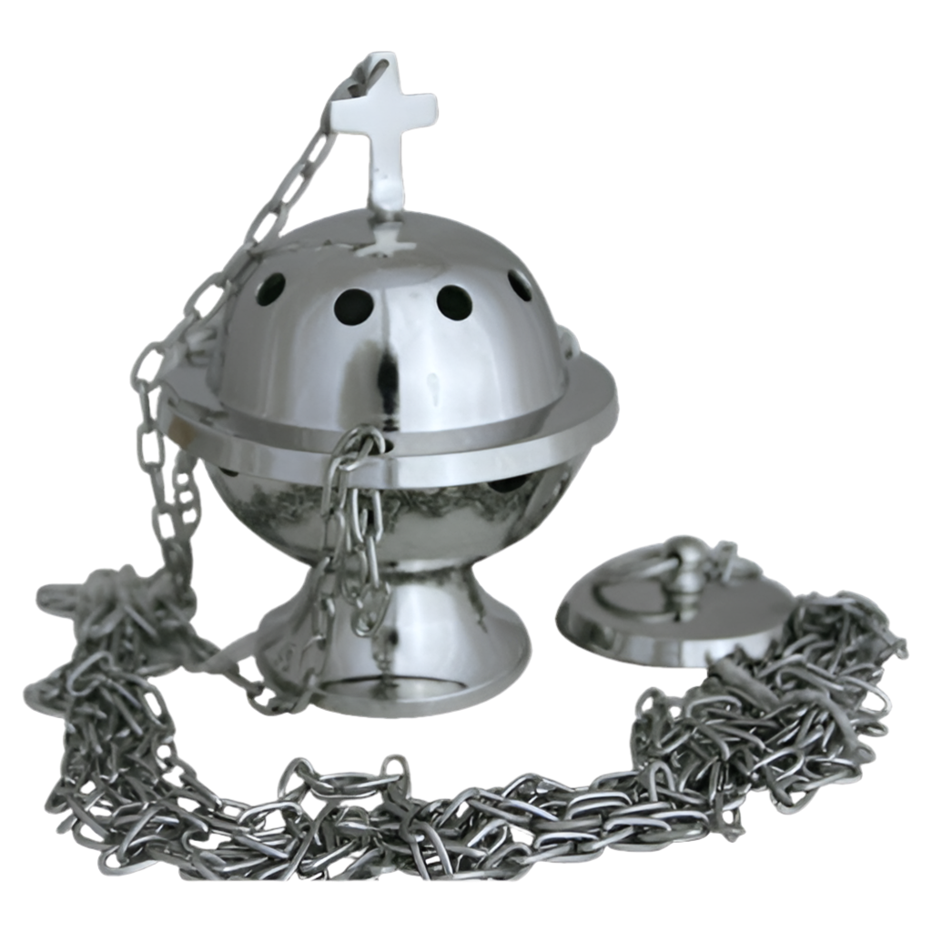 Weihrauchfass H13 mit Kreuz vernickelt – Kompaktes Räuchergefäß für spirituelle Rituale & feierliche Zeremonien