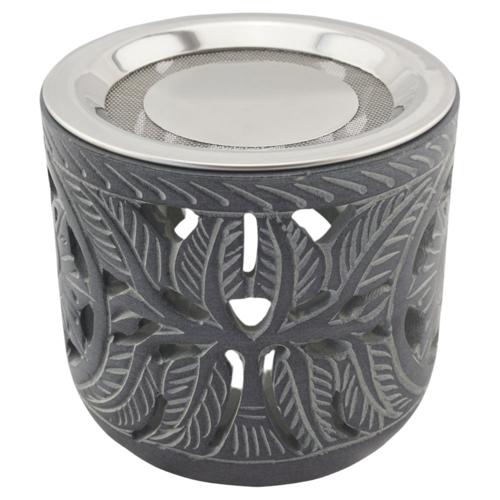 Räucherstövchen “Shiva” aus indischem Speckstein – Handgefertigt, spirituelle Energie – Mit Edelstahlsieb & Metallscheibe