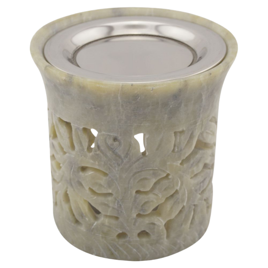 Räucherstövchen “Blume” aus Speckstein – Sinnbild für Schönheit & Vergänglichkeit mit Edelstahlsieb & Metallscheibe