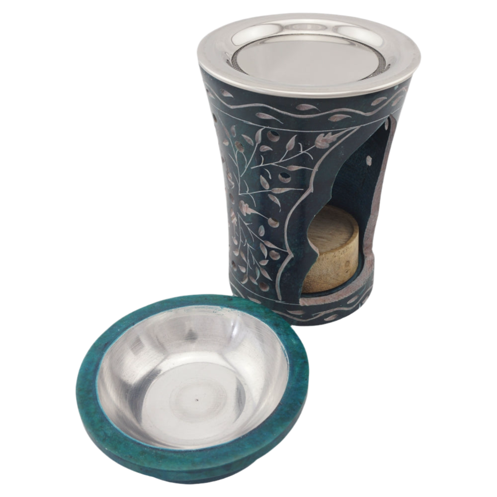 Duftlampe & Räucherstövchen „Nana“ aus Speckstein – Mit Schale, Metalleinsatz, Edelstahlsieb, Metallscheibe & Podest – Ideal für Duftöle, Weihrauch & Kräuter