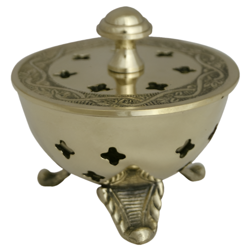 Weihrauchschale Dreifuß aus Messing mit Kreuzöffnungen – Handgefertigt für intensive Räucherrituale