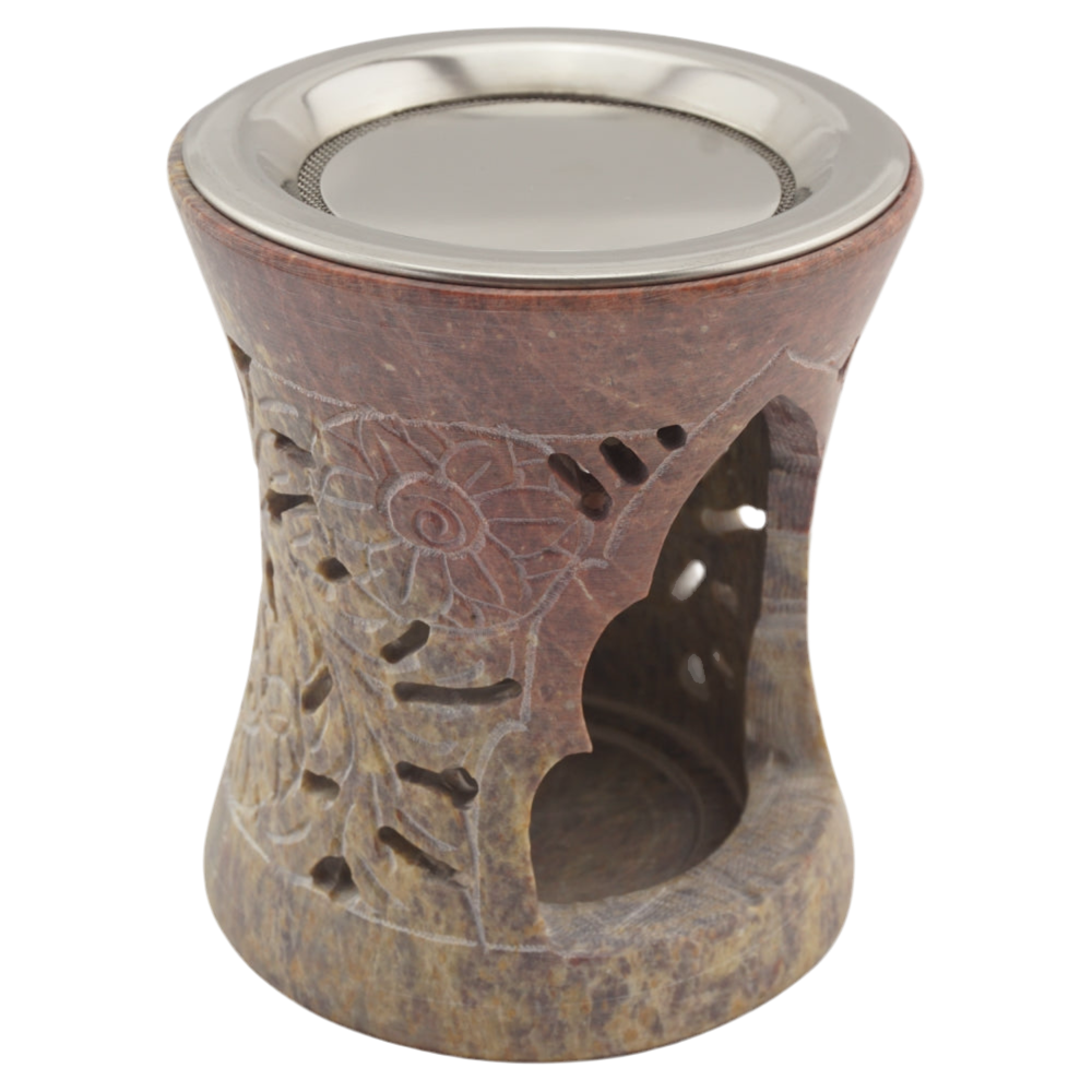 Räucherstövchen “Nilay” aus indischem Speckstein – Zarte Eleganz für sanftes Räuchern mit Edelstahlsieb & Metallscheibe