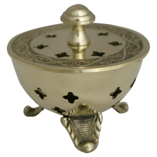 Weihrauchschale Dreifuß aus Messing mit Kreuzöffnungen – Handgefertigt für intensive Räucherrituale