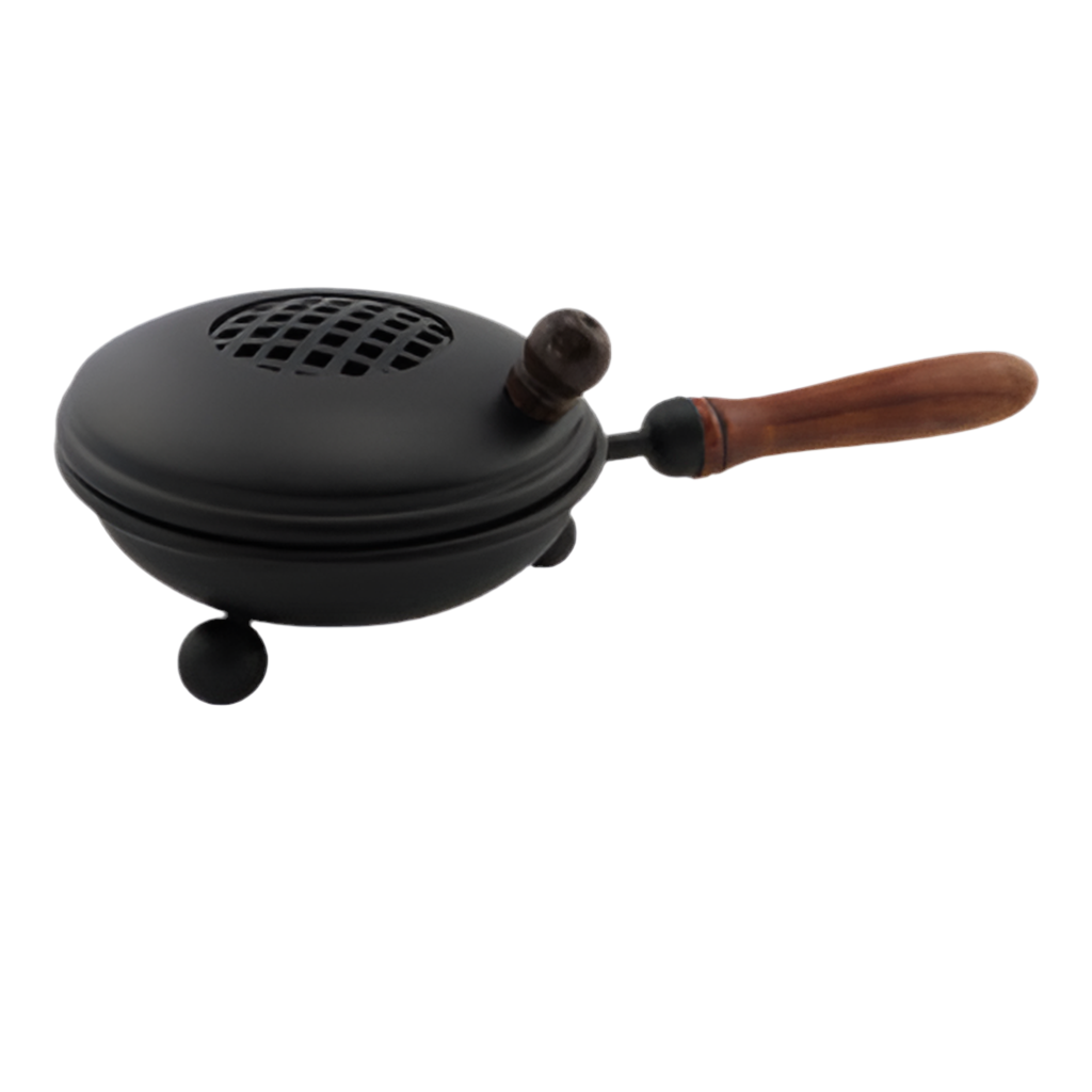 Räucherpfanne Schwarz mit Holzgriff – Handgefertigt für Räucherrituale mit Kohle, Weihrauch & Kräutern
