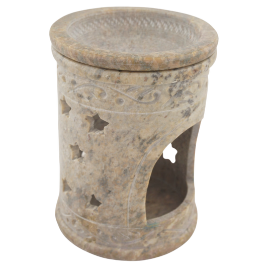 Duftlampe „Sonne“ aus Speckstein – Mit Schale für ätherische Öle & Aromatherapie – Handgefertigt mit Sonnen- & Sternenmotiv