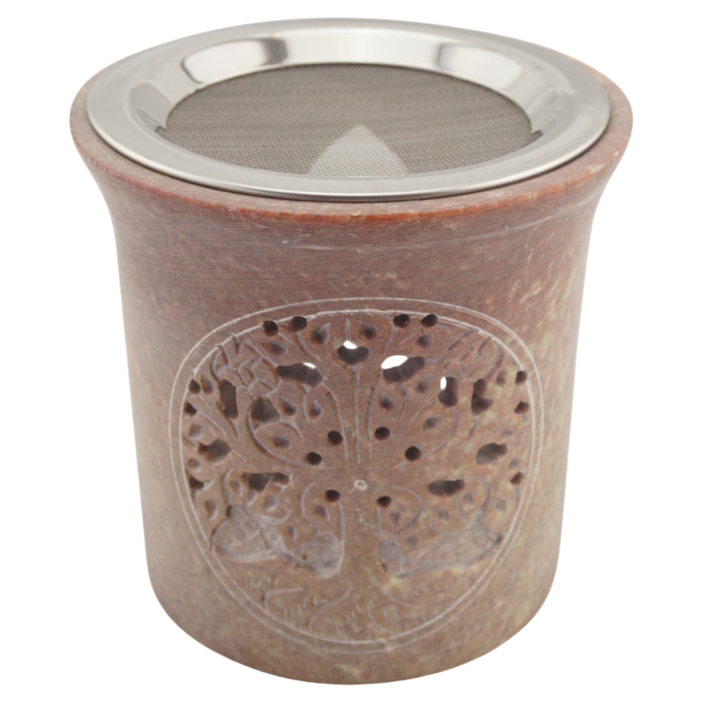 Räucherstövchen “Lebensbaum” aus Speckstein – Spirituelle Verbindung für sanftes Räuchern mit Edelstahlsieb & Metallscheibe