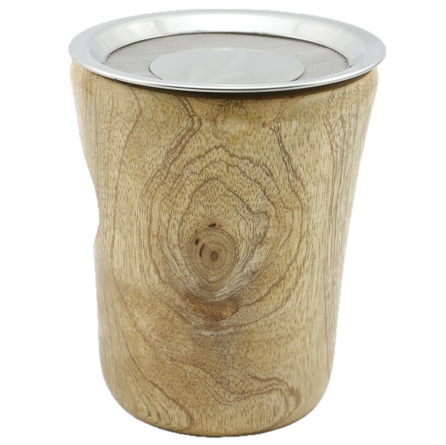 Räucherstövchen “Aamra” aus indischem Mangoholz – Naturtöne, handgefertigt – Mit Edelstahlsieb & Metallscheibe für sanftes Räuchern von Weihrauch & Kräutern