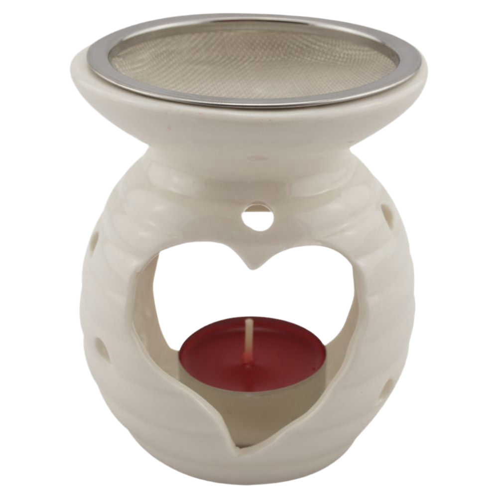 Räucherstövchen “Herz” aus Keramik – Mit Metallsieb & Metallscheibe für sanftes Räuchern von Weihrauch & Kräutern