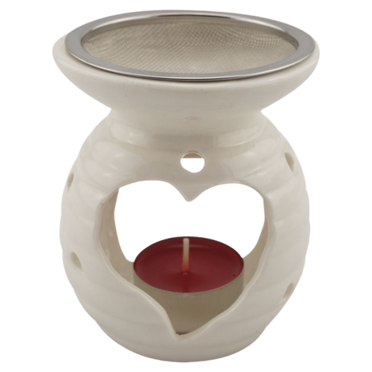 Räucherstövchen “Herz” aus Keramik – Mit Metallsieb & Metallscheibe für sanftes Räuchern von Weihrauch & Kräutern