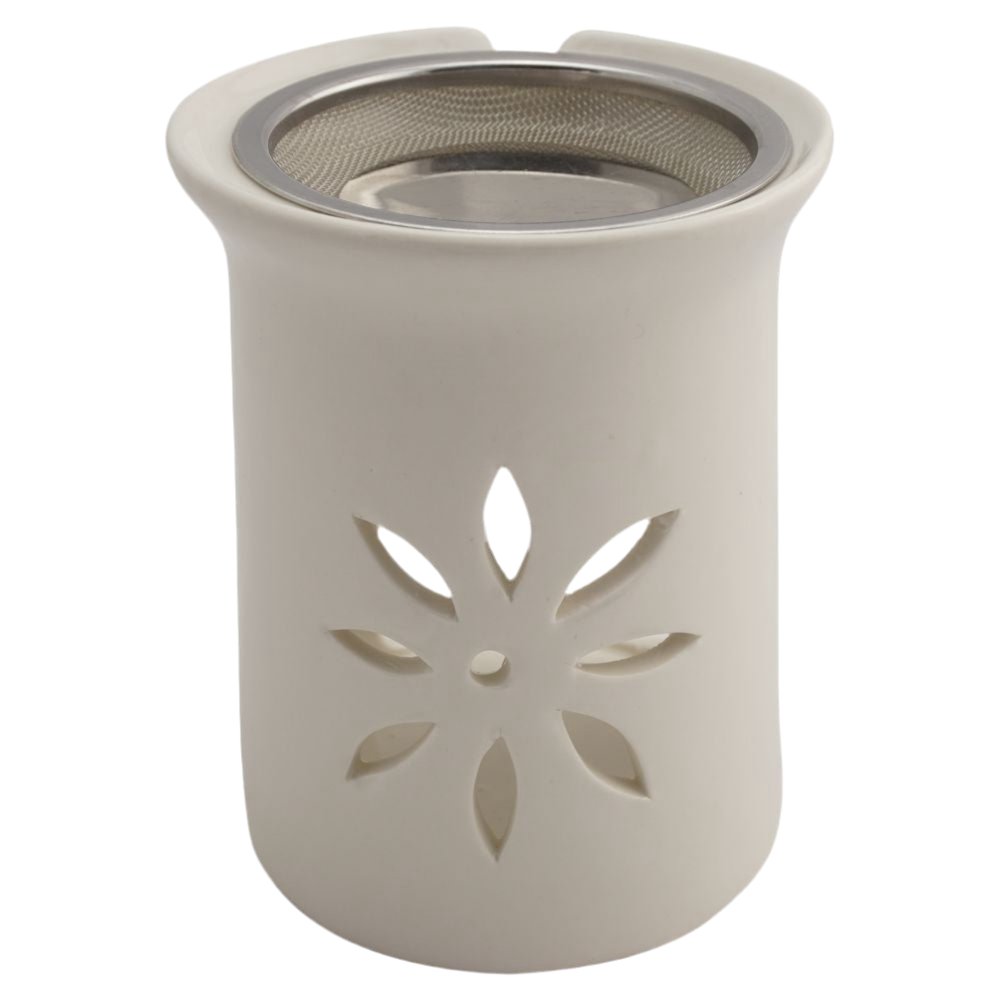 Räucherstövchen “Sternenblume” aus Keramik – Mit Metallsieb & Metallscheibe für sanftes Räuchern von Weihrauch & Kräutern