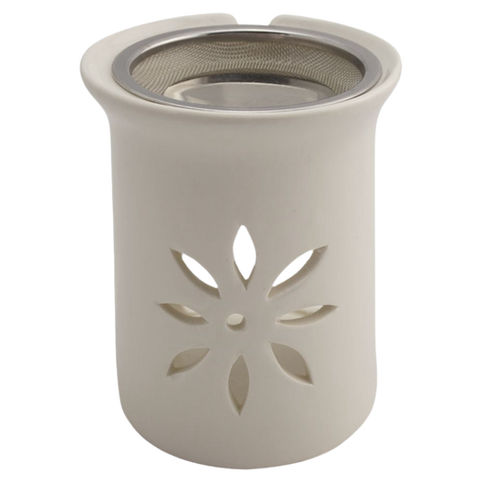 Räucherstövchen “Sternenblume” aus Keramik – Mit Metallsieb & Metallscheibe für sanftes Räuchern von Weihrauch & Kräutern