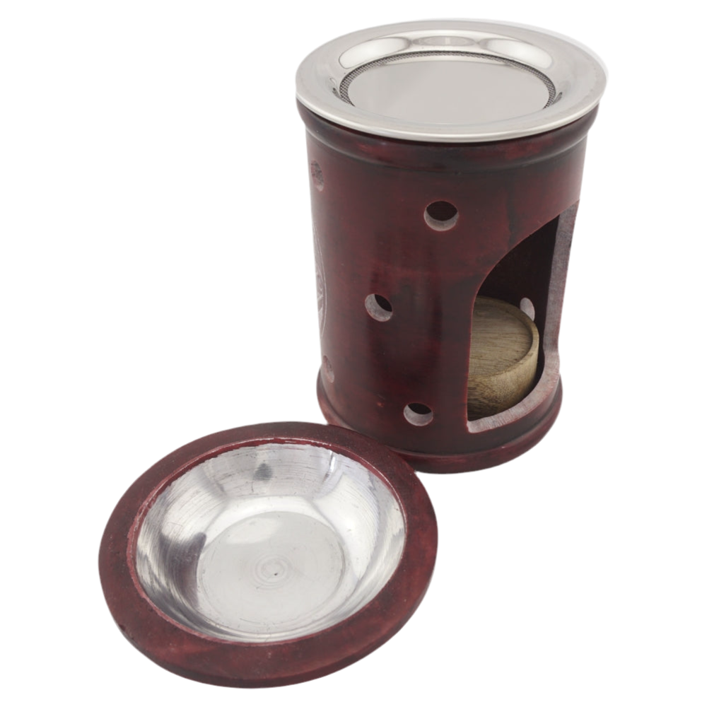 Duftlampe & Räucherstövchen „Ninurta“ aus Speckstein – Mit Schale, Edelstahlsieb, Metallscheibe & Podest – Für Duftöle, Weihrauch & Kräuter