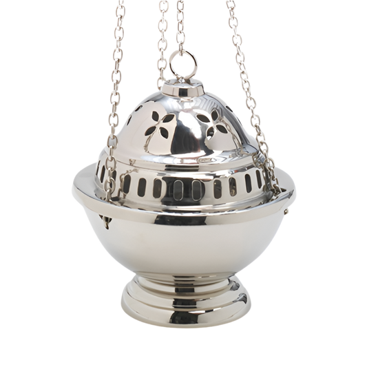 Weihrauchfass Byzanz H14 vernickelt – Handgefertigtes Räuchergefäß mit Blumenornamenten für Rituale & spirituelle Reinigung